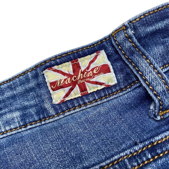 Machine Distressed Stretch Denim Bermuda Shorts Blue Sz 28 - Picture 5 of 14